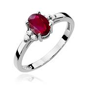 Pierścionek zaręczynowy z białego złota z brylantami i rubinem 0.05 ct