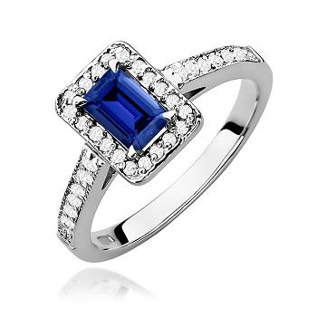 Pierścionek zaręczynowy z białego złota z brylantami i szafirem 0.22 ct