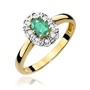 Pierścionek zaręczynowy z żółtego złota z brylantami i szmaragdem 0.07 ct