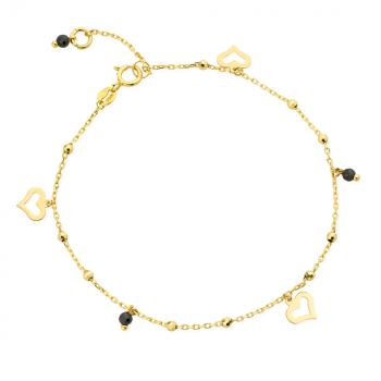Bransoletka złota serce, diamentowane kulki i czarne kamienie FUG2-17-B00486-2