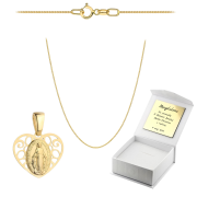 Złoty Cudowny Medalik w sercu z łańcuszkiem pancerka komplet prezent Komunia Chrzest