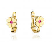 Kolczyki dziecięce złote kwiatki z różową cyrkonią FUG7-3-K01345-2