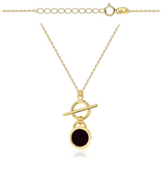 Naszyjnik złoty kółko z czarnym kamieniem FUG3-N00670-585