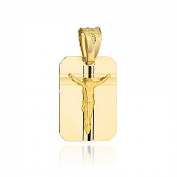 Medalik z żółtego złota wizerunek Pana Jezusa na blaszce FUG5-9-M00166-2