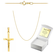 Złoty krzyżyk z łańcuszkiem pancerka komplet prezent Komunia Chrzest