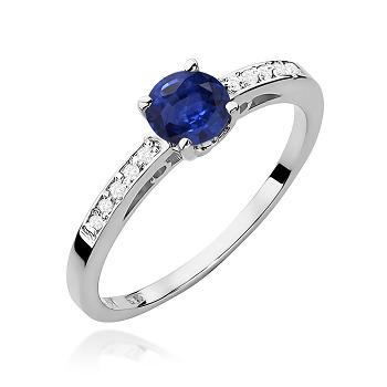 Pierścionek zaręczynowy z białego złota z brylantami i szafirem 0.05 ct