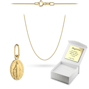 Złoty Cudowny Medalik z łańcuszkiem Singapur komplet prezent Komunia Chrzest