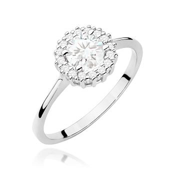 Pierścionek zaręczynowy z brylantami i białym szafirem 0.14ct