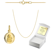 Złoty Medalik Matka Boska Częstochowska z łańcuszkiem pancerka komplet prezent Komunia Chrzest