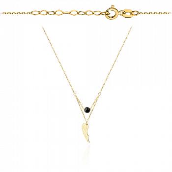 Naszyjnik celebrytka złota skrzydło z czarnym kamieniem FUG3-4-CN00260-2