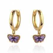 Kolczyki złote fioletowe motyle na kółku FUG7-17-K00729-2