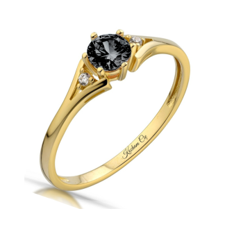 Pierścionek zaręczynowy złoty z czarną cyrkonią