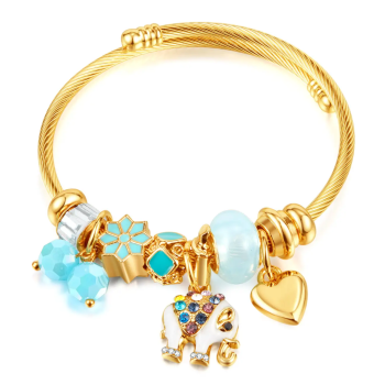 Bransoletka damska złota charmsy słoń na szczęście FUGTGB941