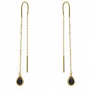 Kolczyki złote przewlekane łezka z czarnym kamieniem FUG7-25-K01017-2