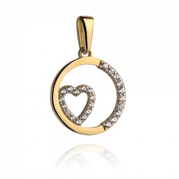 Zawieszka złota serce z cyrkoniami w kole FUG6-25-Z00177-2