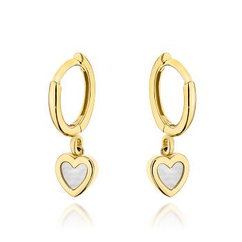 Kolczyki złote kółeczko z sercem z masą perłową FUG7-17-K01584-2