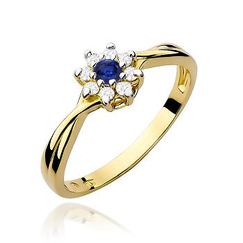 Pierścionek zaręczynowy z brylantami i szafirem 0.12