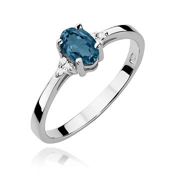 Pierścionek zaręczynowy z białego złota z brylantami i topazem London Blue 0.05 ct