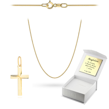 Złoty krzyżyk z łańcuszkiem pancerka komplet prezent Komunia Chrzest
