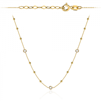 Naszyjnik złoty z białymi kamieniami i diamentowanymi kulkami FUG3-4-N00359-2