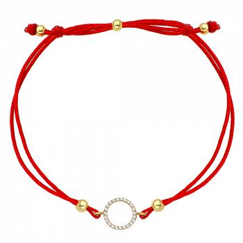 Bransoletka złota ring wysadzany cyrkoniami na czerwonym sznurku FUG2-25-B00683-2