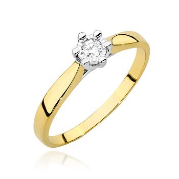 Pierścionek zaręczynowy z żółtego złota z diamentem laboratoryjnym 0.08ct