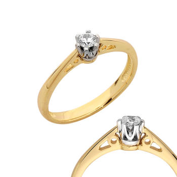 Pierścionek zaręczynowy z dwukolorowego złota z brylantem 10