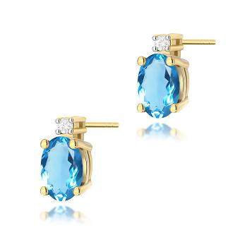 Kolczyki z żółtego złota z brylantami i topazem FKO-001-585-T1.00/0.03