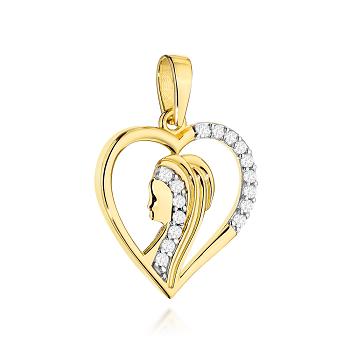 Medalik z żółtego złota Matka Boska w sercu z cyrkoniami FUG5-M00201-585