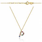 Naszyjnik złoty celebrytka literka P z kolorowymi kamieniami FUG3-4-CN00282-2