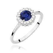Pierścionek zaręczynowy z brylantami i szafirem 0.14ct