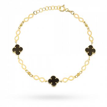 Bransoletka z żółtego złota znaki nieskończoności i czarne koniczyny FUG2-34-B00939-2