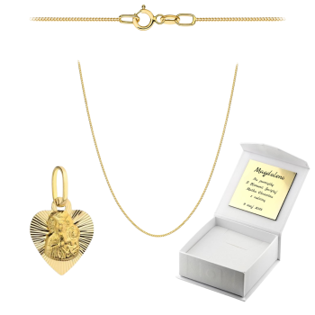 Złoty Medalik Matka Boska Częstochowska z łańcuszkiem komplet Komunia Chrzest