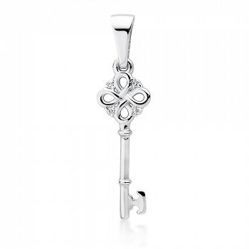 Zawieszka z białego złota klucz z brylantami FZ503-B585-B0.04