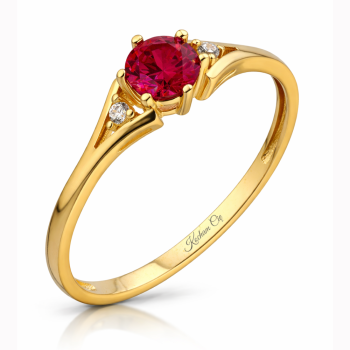 Pierścionek zaręczynowy złoty z brylantami laboratoryjnymi i rubinem laboratoryjnym 0.03 ct