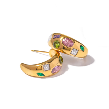 Kolczyki damskie złote z kolorowymi kamieniami FUGJDE2403088