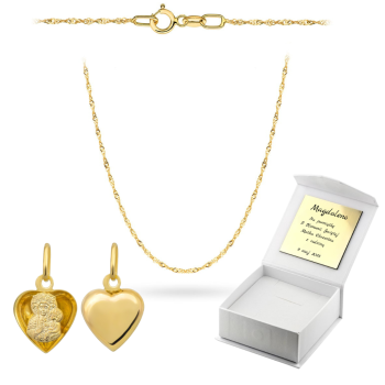 Złoty medalik z łańcuszkiem Singapur komplet prezent Komunia Chrzest