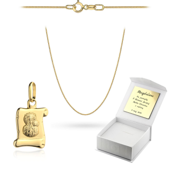 Złoty medalik z łańcuszkiem pancerka komplet prezent Komunia Chrzest