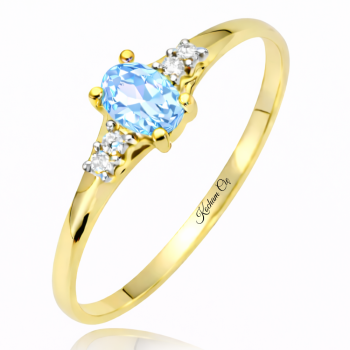 Pierścionek zaręczynowy złoty z błękitną cyrkonią XFP1832BŁ