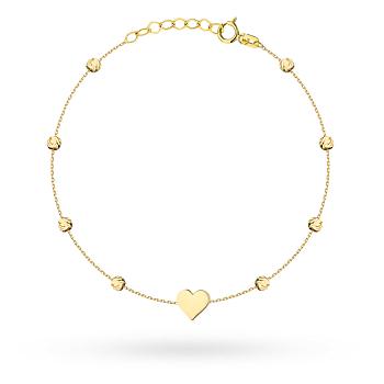 Bransoletka złota trójwymiarowe serce i diamentowane kulki FUG2-B00851-585