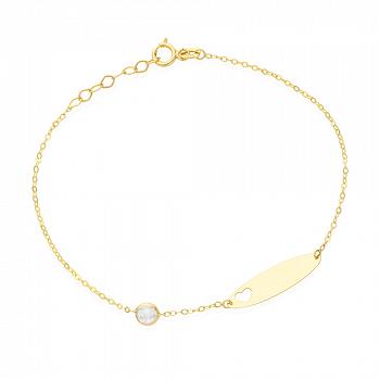 Bransoletka złota blaszka z białym kamieniem FUG2-4-B00462-2