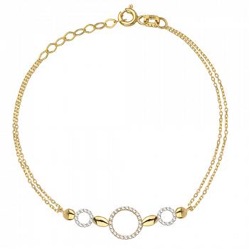 Bransoletka z żółtego złota z cyrkoniami na podwójnym łańcuszku FUG2-21-B00639-2