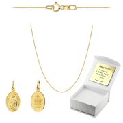 Złoty Cudowny Medalik z łańcuszkiem pancerka komplet prezent Komunia Chrzest
