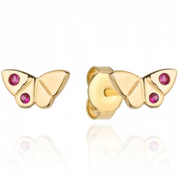 Kolczyki złote motyle z rubinowymi cyrkoniami FUG7-4-K00951-2