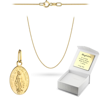 Złoty Cudowny Medalik z łańcuszkiem pancerka komplet prezent Komunia Chrzest
