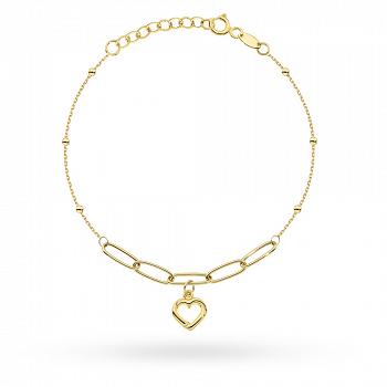 Bransoletka złota ogniwa z sercem i kulkami FUG2-31-B00928-2