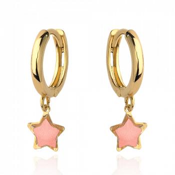 Kolczyki złote różowa gwiazda na kółku FUG7-17-K00728-2