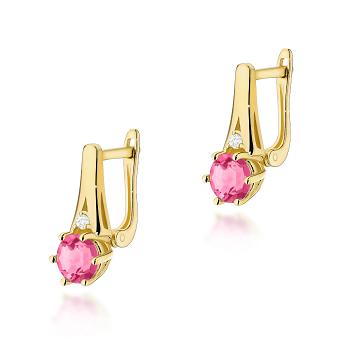 Kolczyki z żółtego złota z brylantami i różowymi topazami FKO572-585-RT1.20/0.03