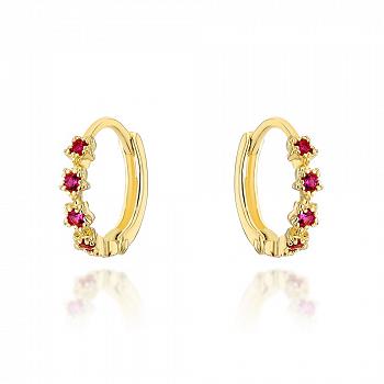 Kolczyki złote kółka z cyrkoniami w kolorze fuksji FUG7-3-K01483-2