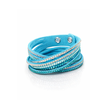 Bransoletka damska niebieska Alcantra z kryształami 